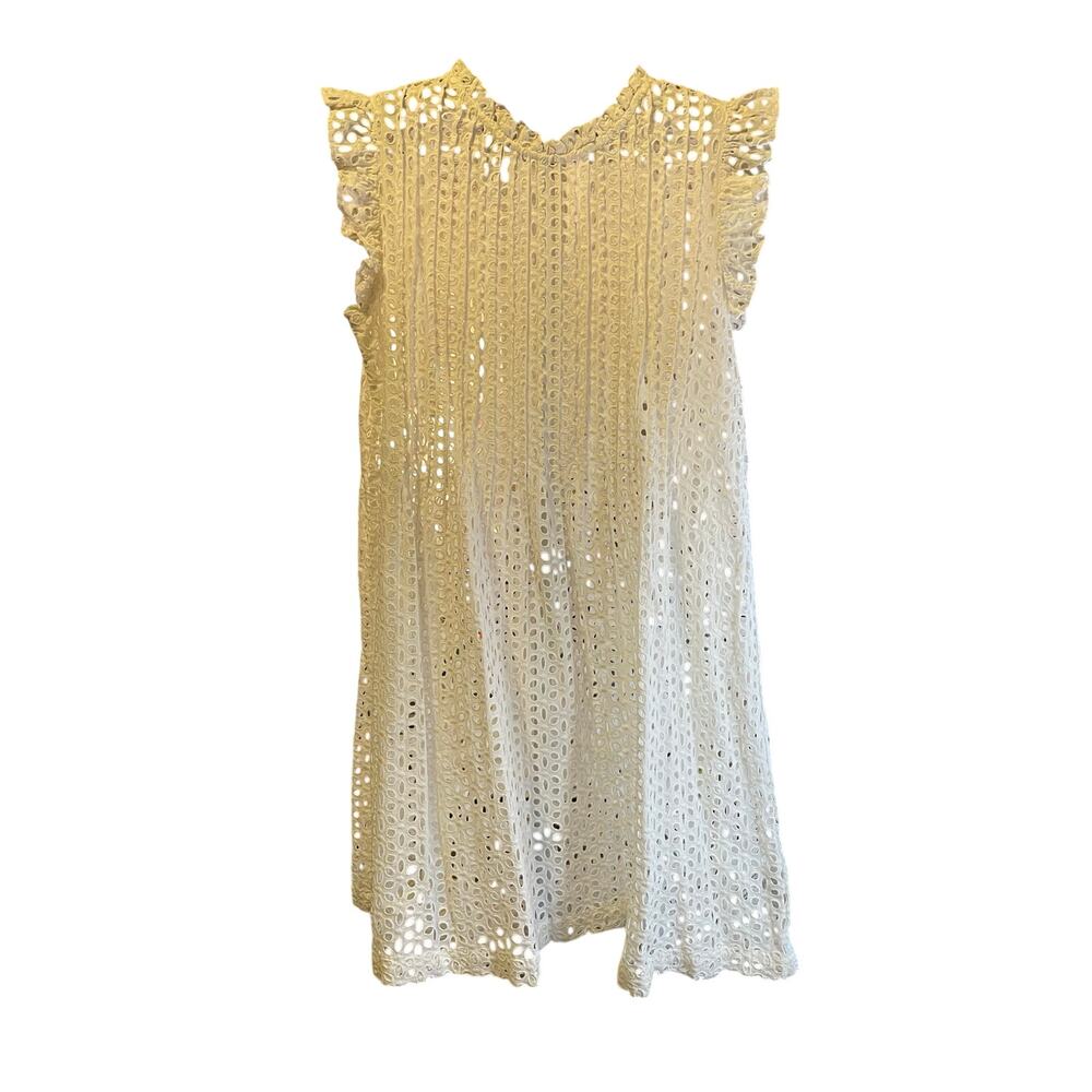 Madewell Eyelet Cotton Dress XS Cream Beach To Brunch Resort Ruffle resort